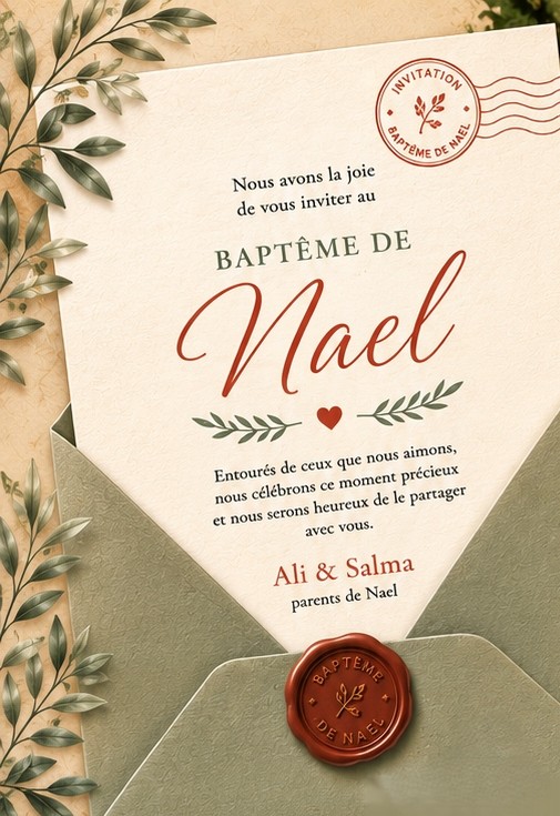 Invitation au baptême de Nael